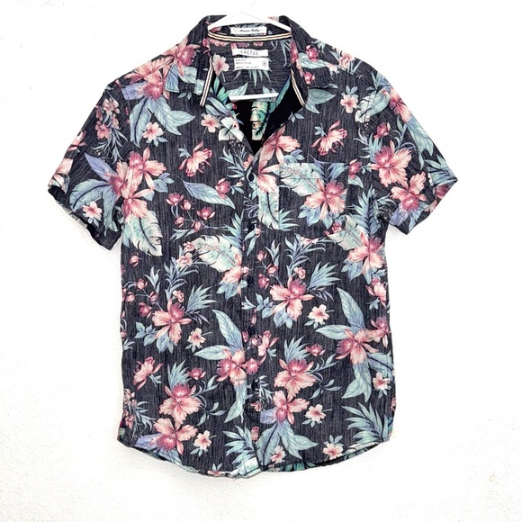Cactus Mens Slim Fit Tropical Print Short Sleeve Button Front Shirt Size Medium - Picture 1 of 9